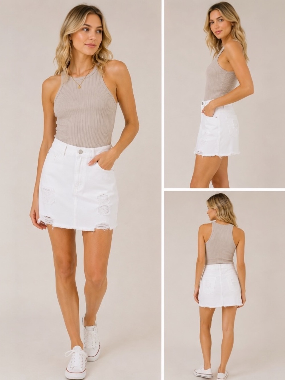 Denim Co White Distressed Denim Mini Skirt Raw Hem Y2K Casual Size US 6 UK 10
